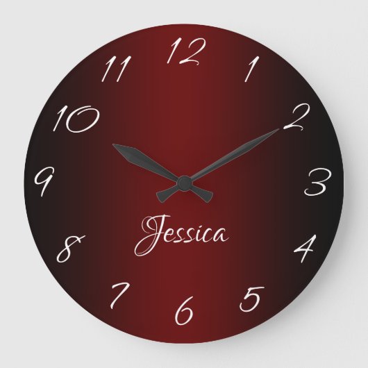 Glamoureus Dark Red en Black Ombre gepersonaliseer Grote Klok (Voorkant)