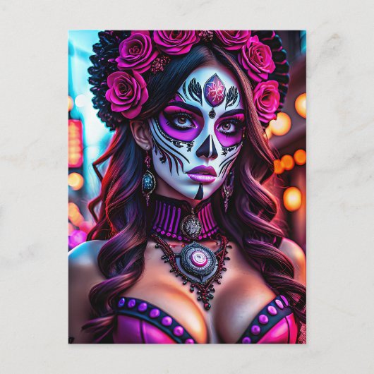 Glamoureus Día de los Muertos Catrina portret met Briefkaart (Voorkant)