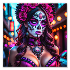 Glamoureus Día de los Muertos Catrina portret met Foto Afdruk