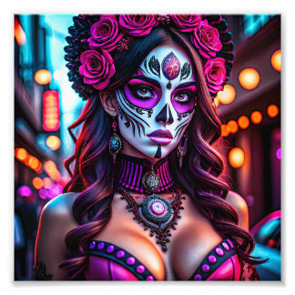 Glamoureus Día de los Muertos Catrina portret met Foto Afdruk