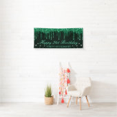 Glamoureus Donkergroene drift Glitter Birthday Spandoek (Insitu)