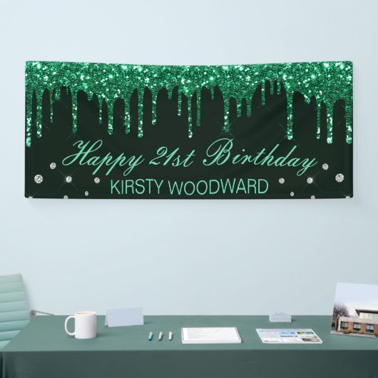 Glamoureus Donkergroene drift Glitter Birthday Spandoek (Beurs)
