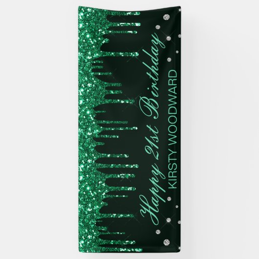 Glamoureus Donkergroene drift Glitter Birthday Spandoek (Verticaal)