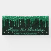 Glamoureus Donkergroene drift Glitter Birthday Spandoek (Horizontaal)