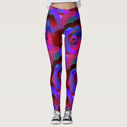 Glamoureus donkerrood paars blauw abstract roos leggings (Voorkant)