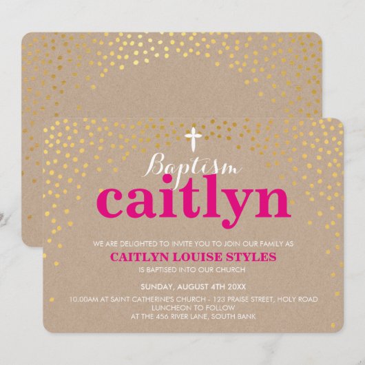 GLAMOUREUS DOOP rustiek goud confetti roze kraft Kaart (Voorkant / Achterkant)