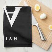 Glamoureus dubbel monogram zwart-wit theedoek (Quarter Fold)