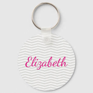 Glamoureus eenvoud grijze Chevron met oude naam Sleutelhanger