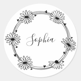 Glamoureus elegant monogram zwarte en witte naam ronde sticker