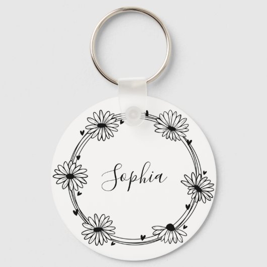 Glamoureus elegant monogram zwarte en witte naam sleutelhanger (Voorkant)