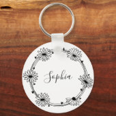 Glamoureus elegant monogram zwarte en witte naam sleutelhanger (Voorkant)