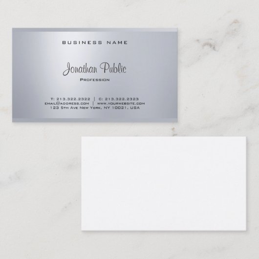 Glamoureus Elegant Silver Moderne Script Cool Plai Visitekaartje (Voorkant / Achterkant)