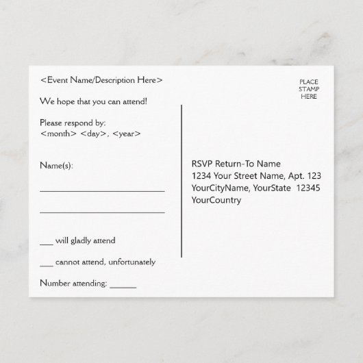 Glamoureus en Fancy "rsvp"-Briefkaart Briefkaart (Achterkant)