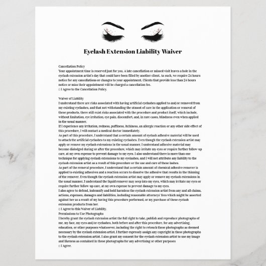 Glamoureus EYELASH EXTENSION Liability Waiver Form Flyer (Voorkant)