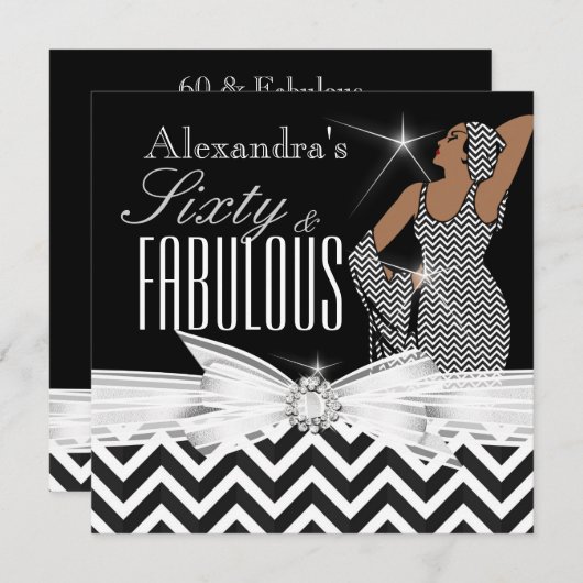 Glamoureus Fabulous 60 Chevron Black White Birthda Kaart (Voorkant / Achterkant)