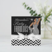 Glamoureus Fabulous 60 Chevron Black White Birthda Kaart (Staand voorkant)