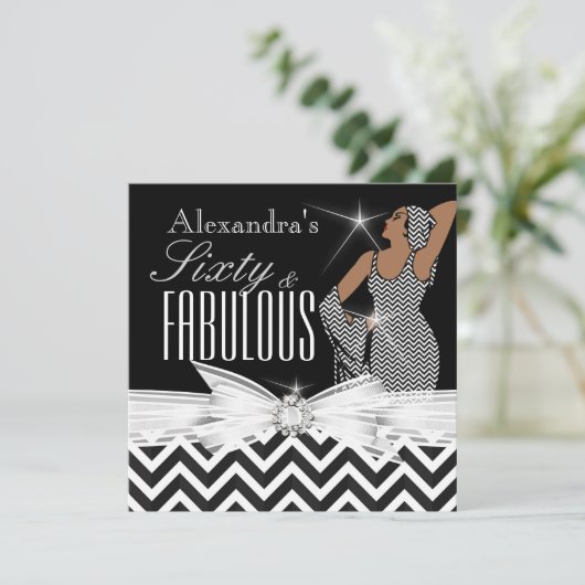 Glamoureus Fabulous 60 Chevron Black White Birthda Kaart (Staand voorkant)