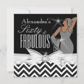 Glamoureus Fabulous 60 Chevron Black White Birthda Kaart (Voorkant)