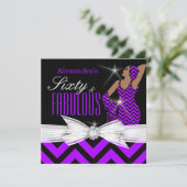 Glamoureus Fabulous 60 Chevron Paars Birthday Kaart (Staand voorkant)