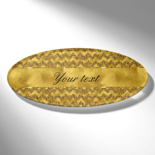 Glamoureus Faux Gold Glitter Chevrons Naambadge (Voorkant)