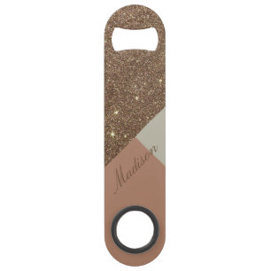 Glamoureus Faux Gold Glitter en Taupe Monogram Speed Flessenopener