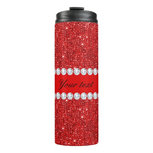 Glamoureus Faux Red Sequins en Diamonds Thermosbeker (Voorkant)