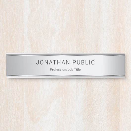 Glamoureus Faux Silver Elegant Moderne Sjabloon Deurbordje (Voorkant)