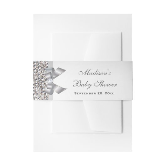Glamoureus Faux Silver Sequins Bow Baby shower Uitnodigingen Wikkel (Voorkant Voorbeeld)