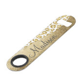 Glamoureus Faux Sparkly Gold Leopard Monogram Speed Flessenopener (Voorkant Gekanteld)