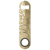 Glamoureus Faux Sparkly Gold Leopard Monogram Speed Flessenopener (Voorkant)