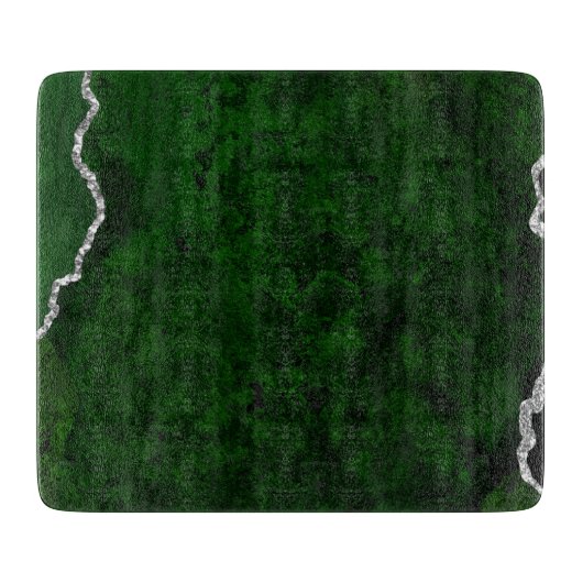 Glamoureus Forest Green Marble Chic Silver Glitter Snijplank (Voorkant)