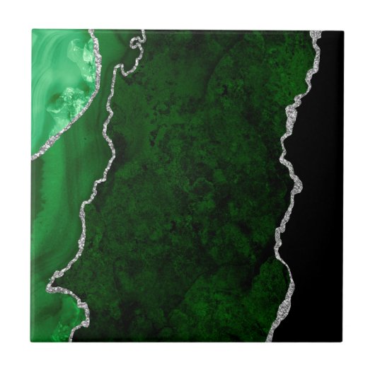 Glamoureus Forest Green Marble Chic Silver Glitter Tegeltje (Voorkant)