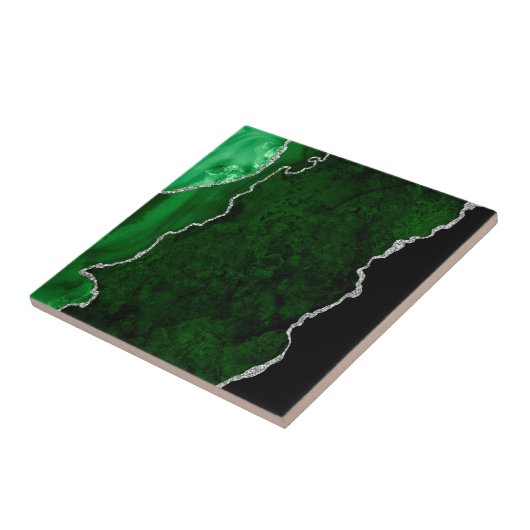 Glamoureus Forest Green Marble Chic Silver Glitter Tegeltje (Zijkant)