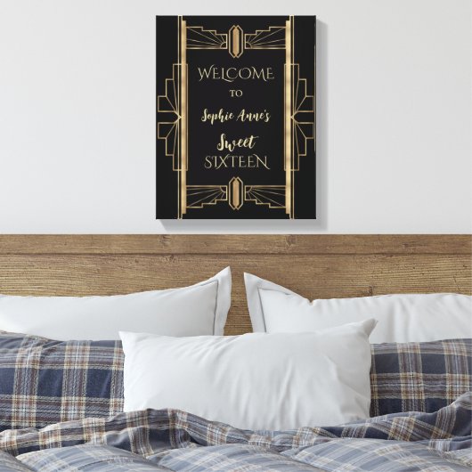 Glamoureus Gatsby Art Deco SWEET 16 C uit 1920 Canvas Afdruk (Insitu (Slaapkamer))