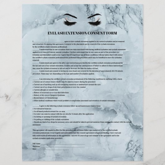 Glamoureus gemarmerde EYELASH EXTENSION CONSENT FO Flyer (Voorkant)