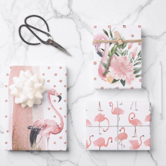 Glamoureus Girly Pink Flamingo patronen Inpakpapier Vel (Voorkant)