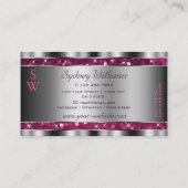 Glamoureus Girly Pink Glitter Stars Monogram Silve Visitekaartje (Achterkant)