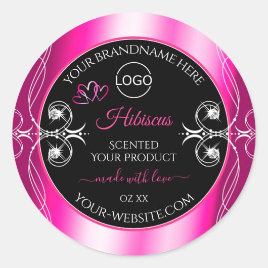 Glamoureus Girly Pink Product Labels Black en Logo (Voorkant)