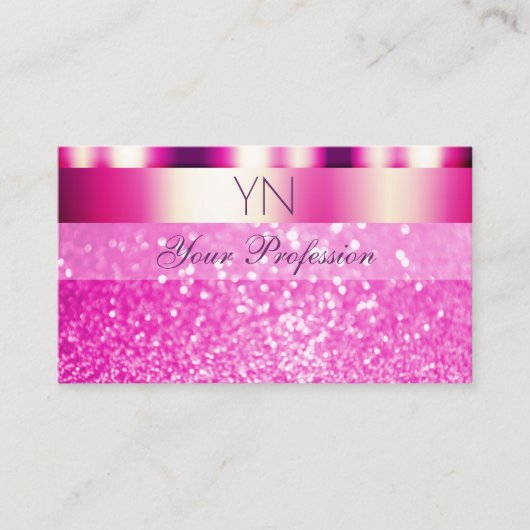 Glamoureus Girly Pink Sparking Glitter Monogram Visitekaartje (Voorkant)