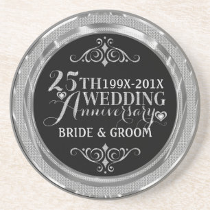 Glamoureus Glitter 25th Wedding Jubileum Pattern Zandsteen Onderzetter