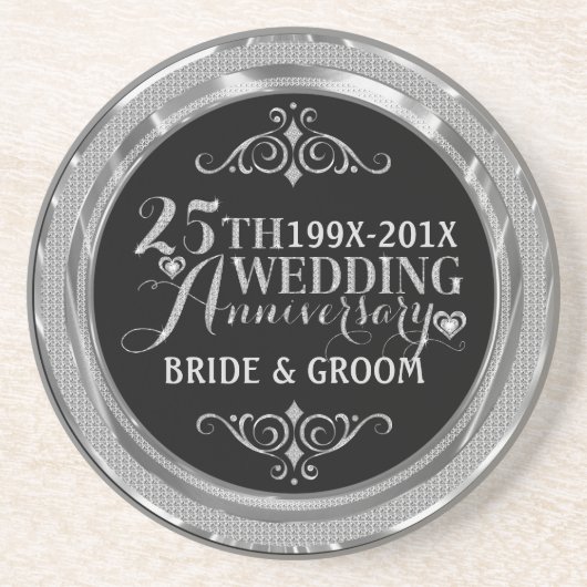 Glamoureus Glitter 25th Wedding Jubileum Pattern Zandsteen Onderzetter (Voorkant)