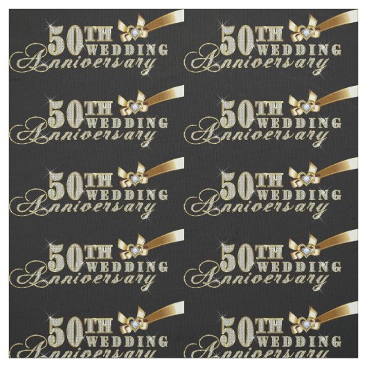 Glamoureus Glitter 50th Wedding Jubileum Pattern Stof (Swatch)