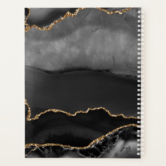Glamoureus Glitter Agate Black Gold Monogram Planner (Achterkant)