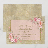 Glamoureus Glitter Blush Bloemen Save The Date (Voorkant / Achterkant)