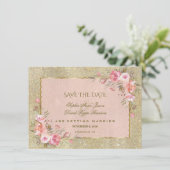 Glamoureus Glitter Blush Bloemen Save The Date (Staand voorkant)