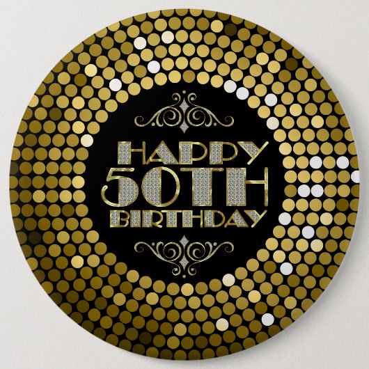 Glamoureus Glitter Happy 50th Birthday Ronde Button 6,0 Cm (Voorkant)