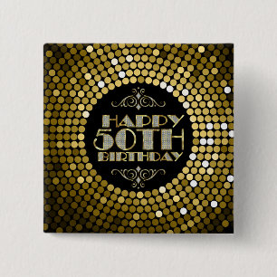 Glamoureus Glitter Happy 50th Birthday Vierkante Button 5,1 Cm