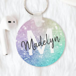 Glamoureus Glitter Holograaf  - Aangepast Sleutelhanger<br><div class="desc">U kunt dit elegante kleurrijke bokglitterpatroon eenvoudig personaliseren met uw eigen naam en/of monogram.</div>