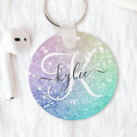 Glamoureus Glitter Holograaf  - Aangepast Sleutelhanger<br><div class="desc">U kunt dit elegante kleurrijke bokglitterpatroon eenvoudig personaliseren met uw eigen naam en/of monogram.</div>