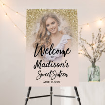 Glamoureus Glitter Sweet 16 Welkomstbord met foto